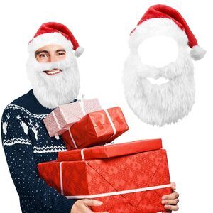 7278 Santa Hats And Beard Set Adults Santa Claus Xmas Hats